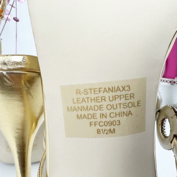 Nine West Stefania Metallic Leather Slingback Stiletto Heels Gold Size 8.5 M - Picture 14 of 16